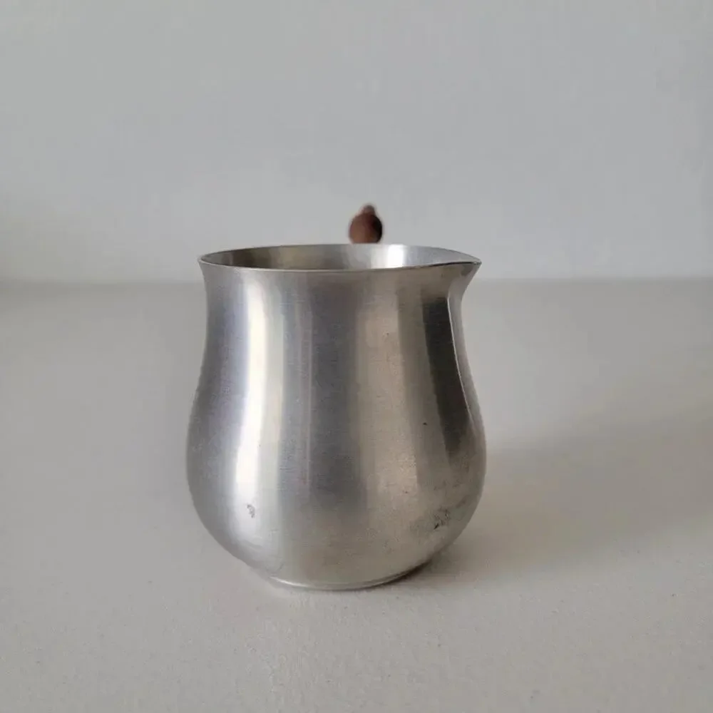 Vintage International Pewter Brandy Warmer Stainless Steel with Wooden Handle